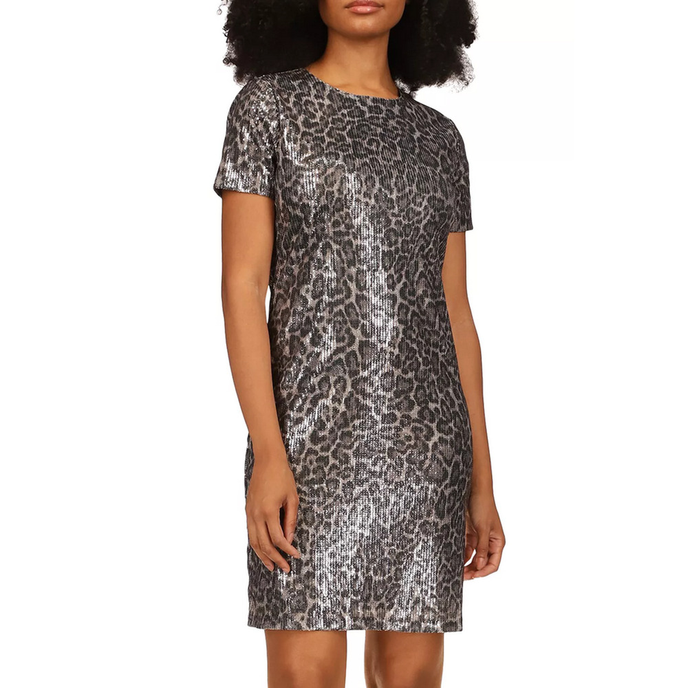Michael Michael Kors Sequin Cheetah T Shirt Dress Malachite Gray Size XS